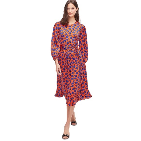 ♠️💃 kate spade NY Women’s Poetic Floral Smocked Dress,  Tamarillo Orange - Picture 4 of 10